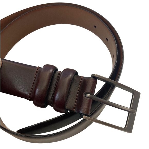 Jos A Bank Brown Leather Dress Belt Mens 34 Brushed Nickel Buckle Made In Italy - Picture 1 of 9